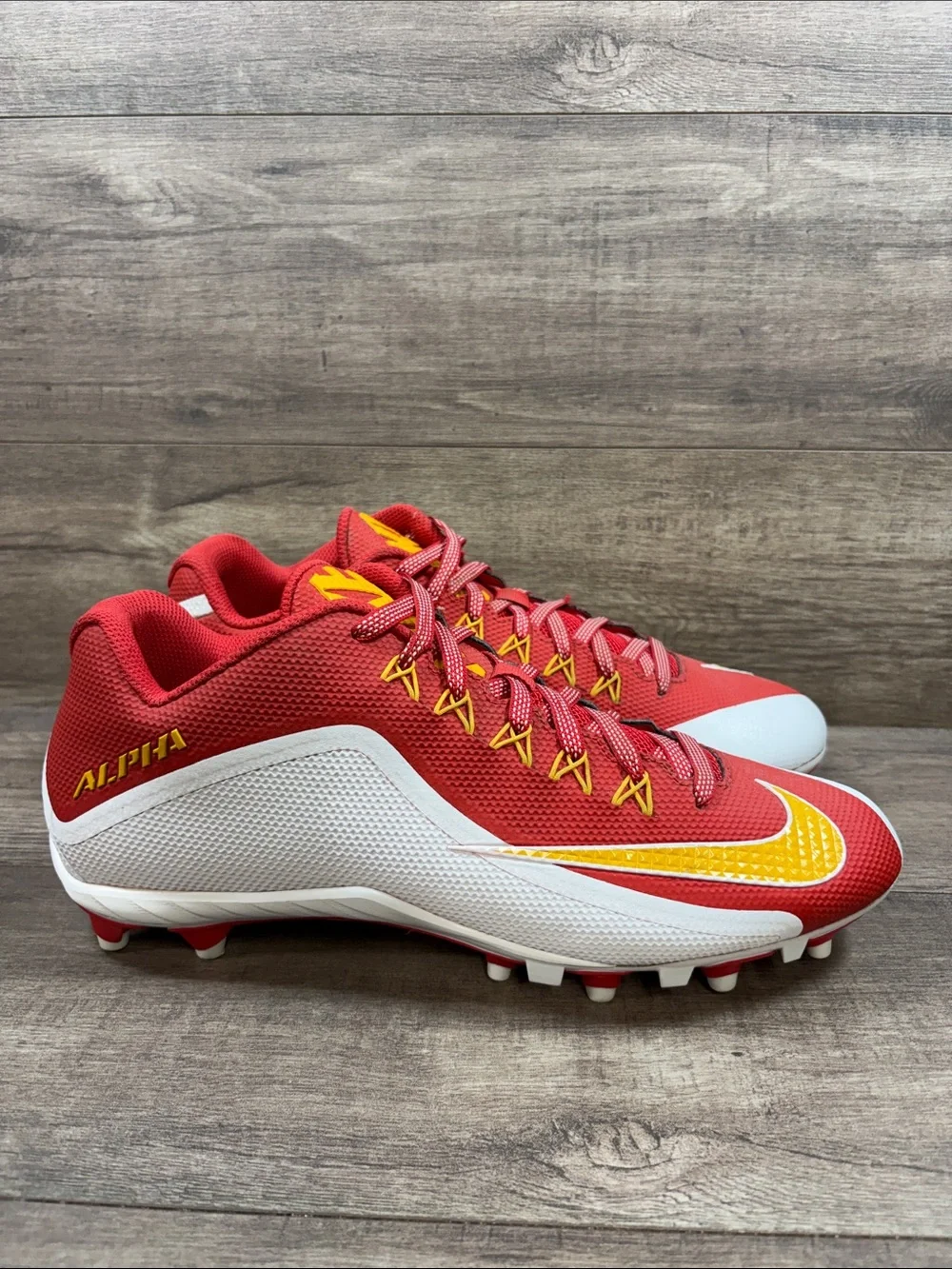 Nike Alpha Pro 2 3/4 TD Football Cleats 729445-616 Red Yellow Mens size 12